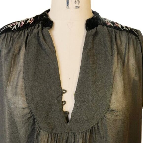 Zara olive brown velvet, embroidery and beads tunic top - Picture 3 of 13